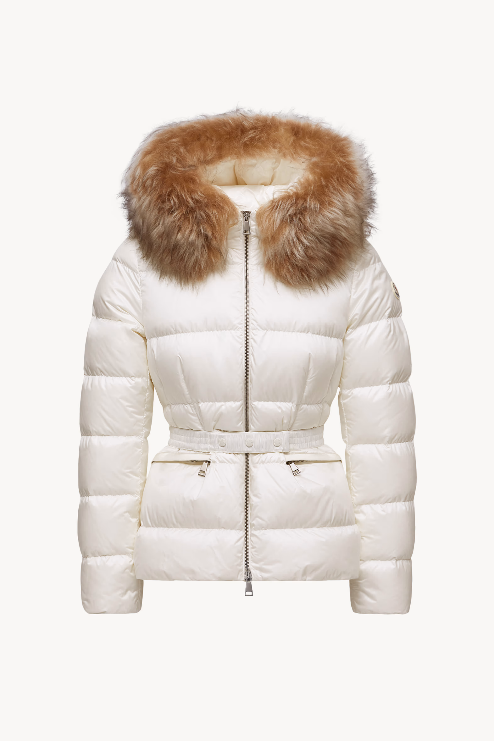 Plumífero corto con capucha y ribete de lana de oveja joven Boed Mujer Blanco Moncler 2